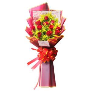 12 fresh red roses bouquet wrapped in red wrapper from Bohol flower shop