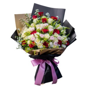 24 white rose and 12 red rose bouquet with pink carnations for Bohol flower delivery